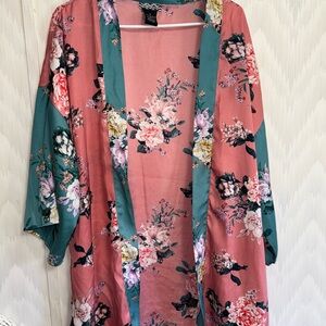 Floral Kimono Robe in Pink and Green